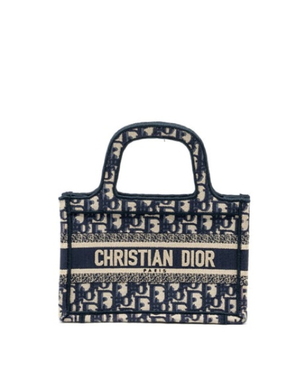 Authentic Dior Navy & Cream Logo Canvas Mini Dior Book Tote Oblique EMBROIDER